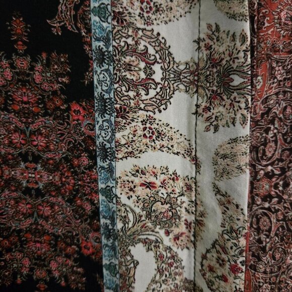 Ecru Patchwork Paisley Blouse Burgundy Cream Blue Patchwork Paisley Size L - Picture 5 of 9